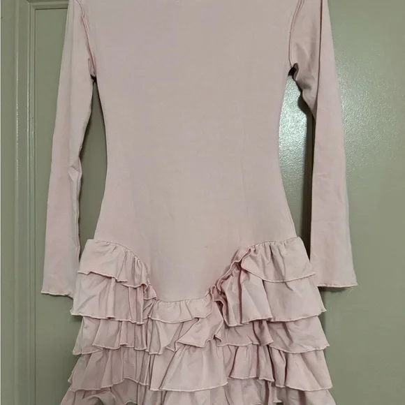 Pink Ruffled Long Sleeve Fit and Flare Dress - Picture 2 of 5